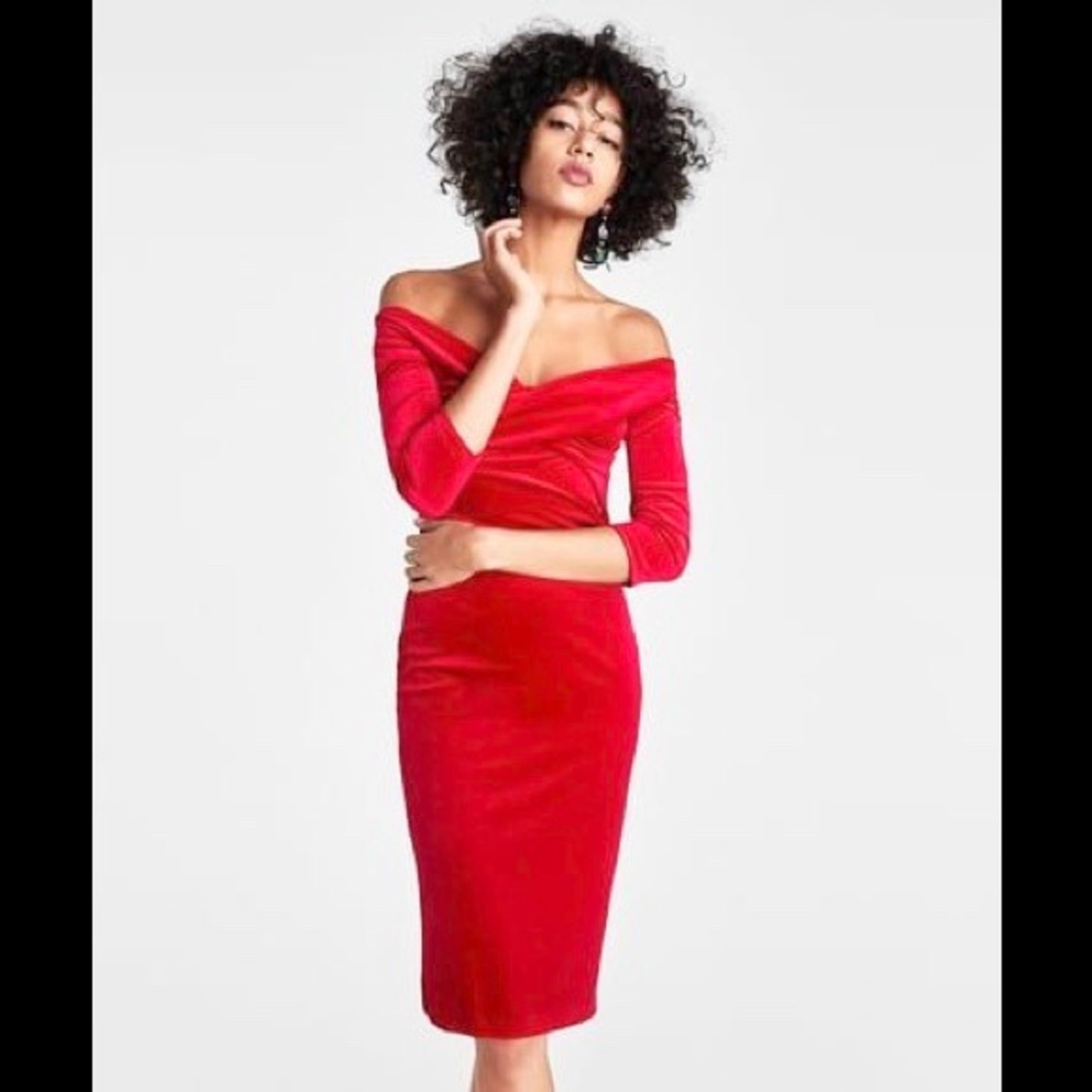 Zara off-shoulder red cocktail dress